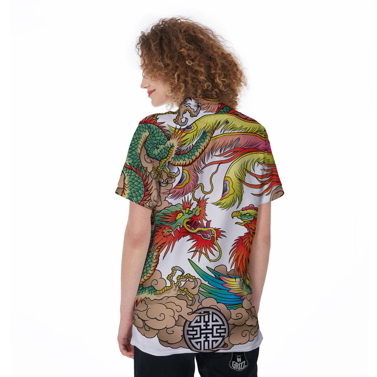 Phoenix And Dragon Japanese Tattoo Print Women's Golf Shirts-grizzshop
