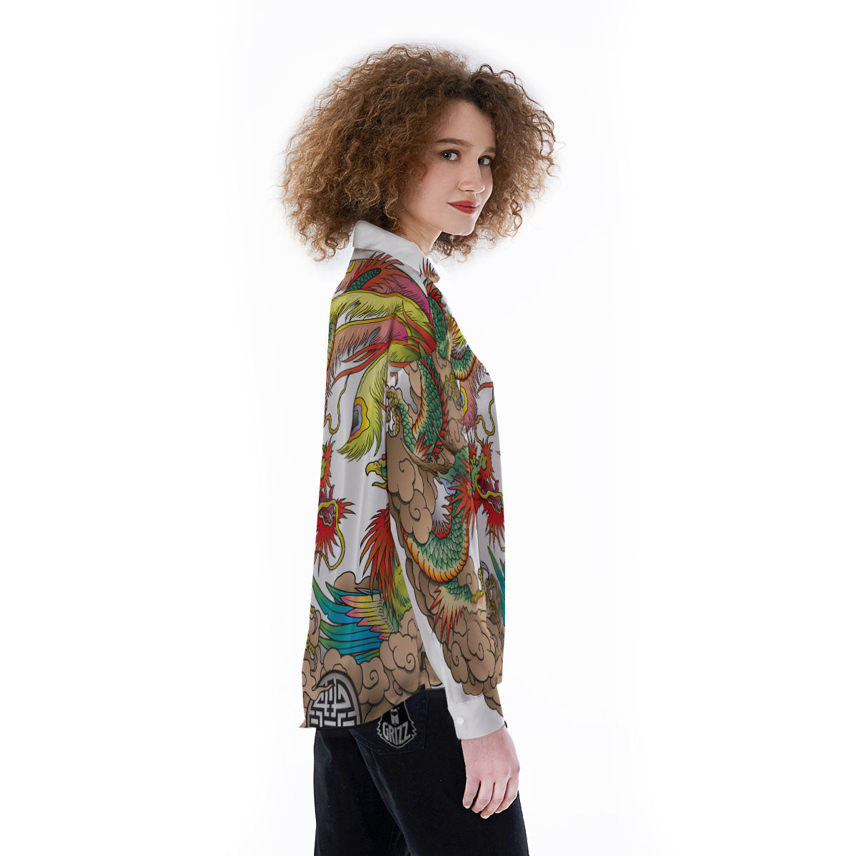 Phoenix And Dragon Japanese Tattoo Print Women's Long Sleeve Shirts-grizzshop