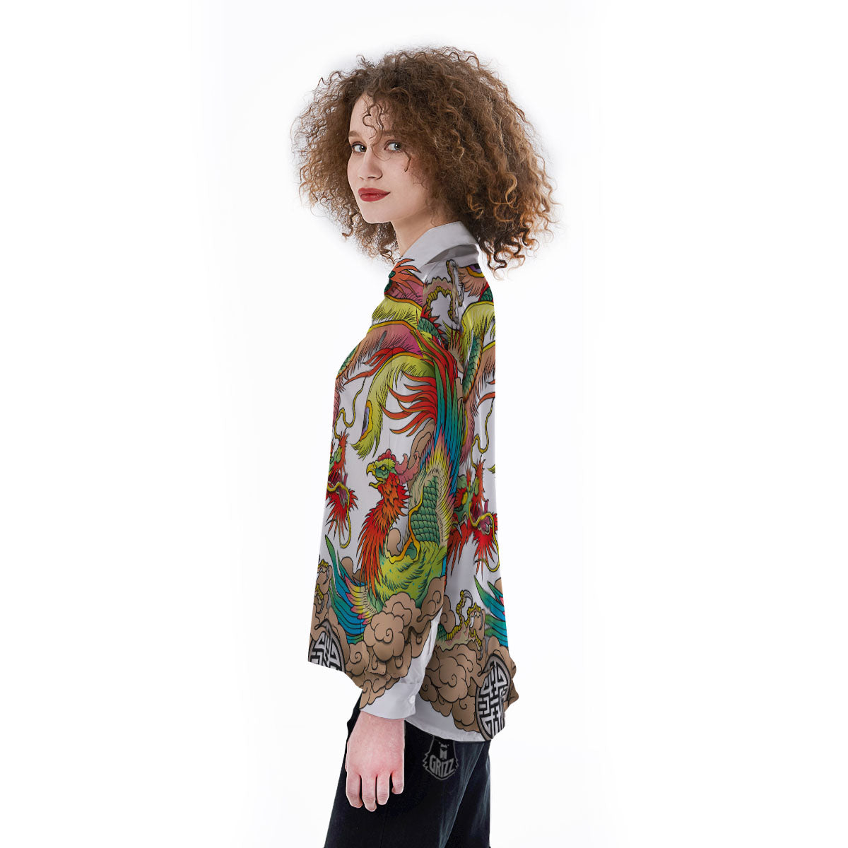 Phoenix And Dragon Japanese Tattoo Print Women's Long Sleeve Shirts-grizzshop