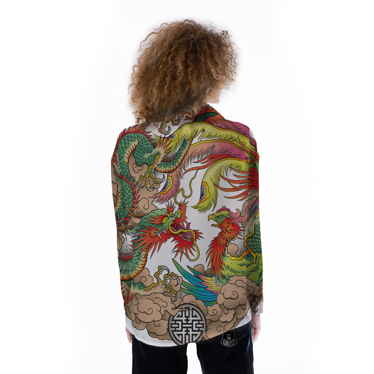 Phoenix And Dragon Japanese Tattoo Print Women's Long Sleeve Shirts-grizzshop