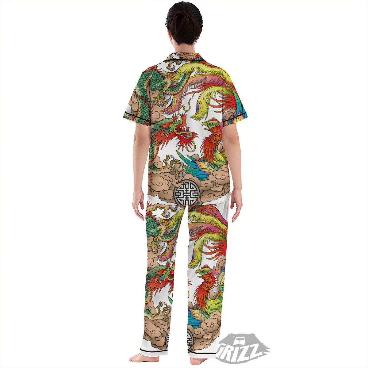 Phoenix And Dragon Japanese Tattoo Print Women's Pajamas Set-grizzshop