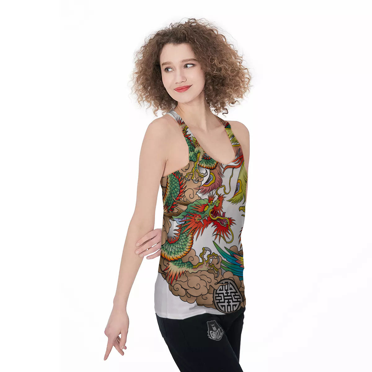 Phoenix And Dragon Japanese Tattoo Print Women's Racerback Tank Top-grizzshop