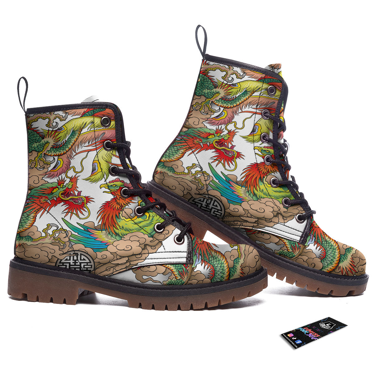 Phoenix And Dragon Japanese Tattoo Print Work Boots-grizzshop