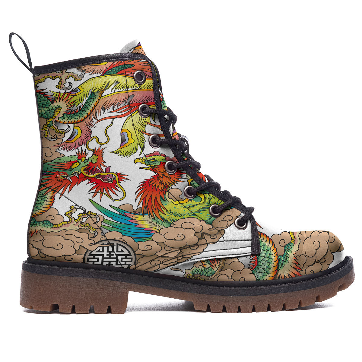 Phoenix And Dragon Japanese Tattoo Print Work Boots-grizzshop