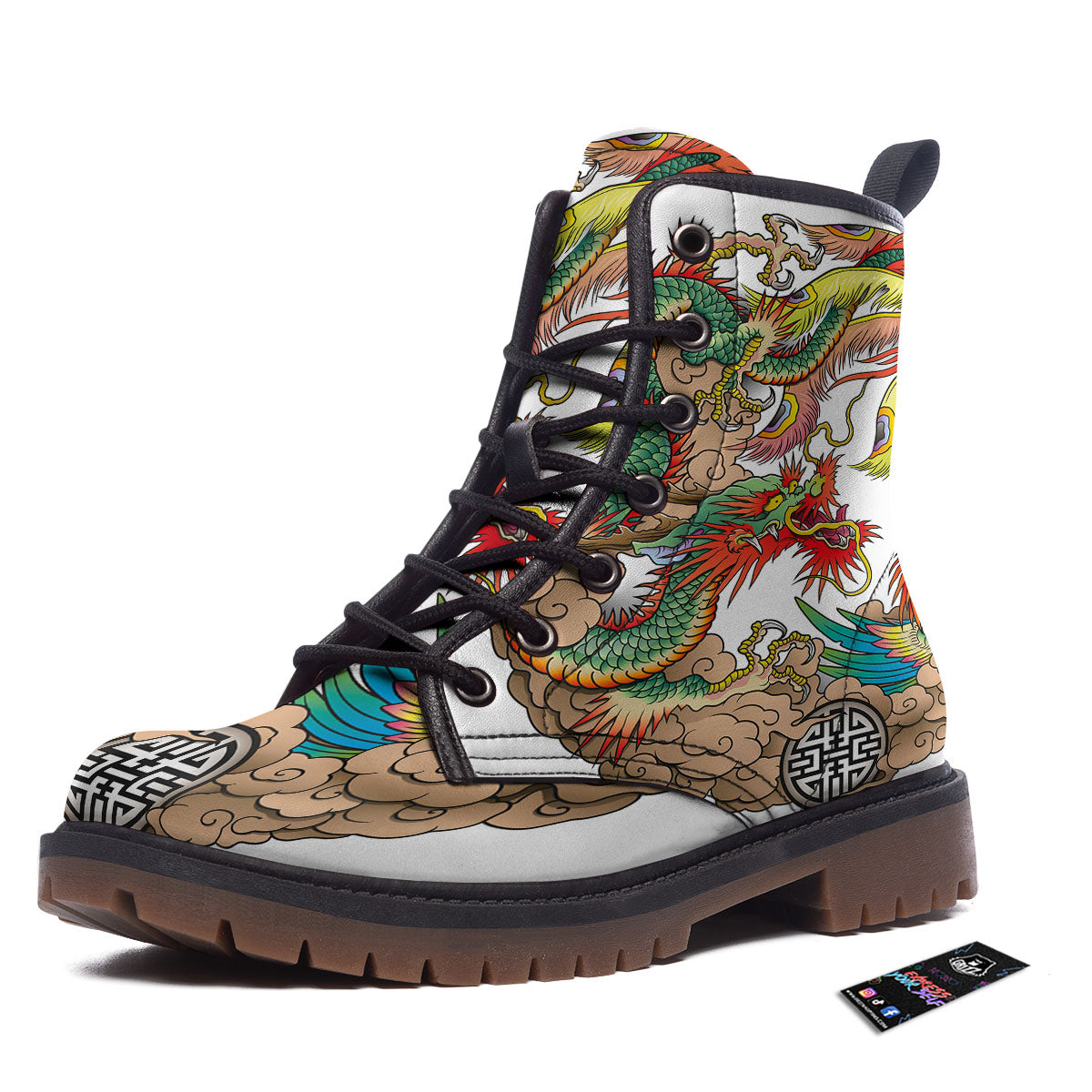 Phoenix And Dragon Japanese Tattoo Print Work Boots-grizzshop