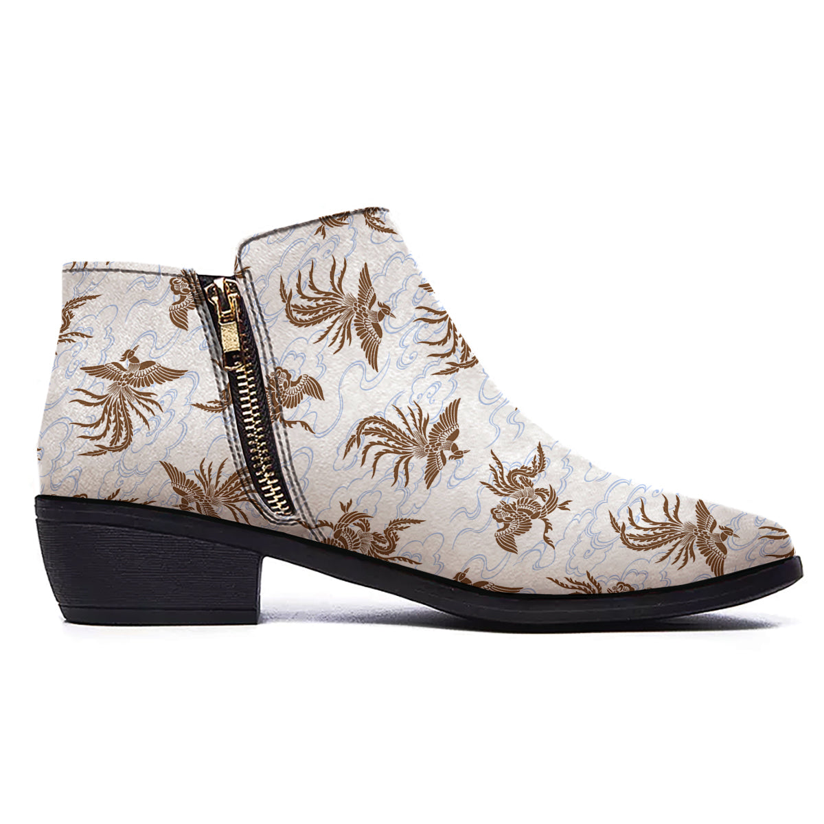 Phoenix Brown Print Pattern Ankle Boots-grizzshop