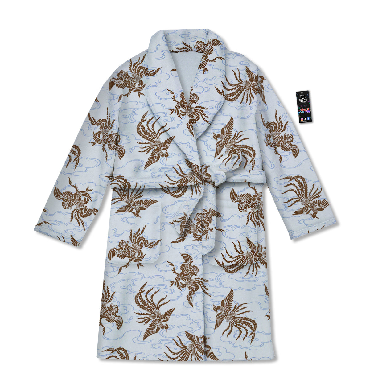 Phoenix Brown Print Pattern Bathrobe-grizzshop