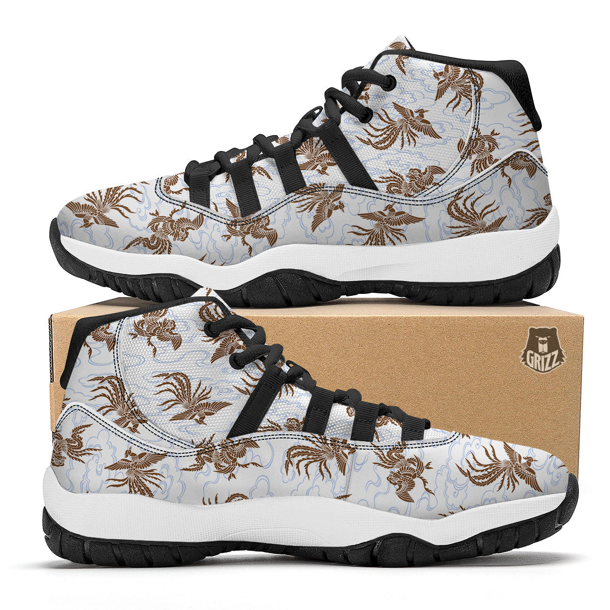 Phoenix Brown Print Pattern Black Bball Shoes-grizzshop