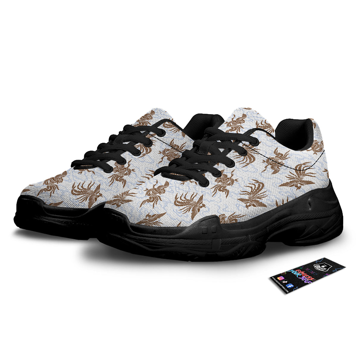 Phoenix Brown Print Pattern Black Chunky Shoes-grizzshop