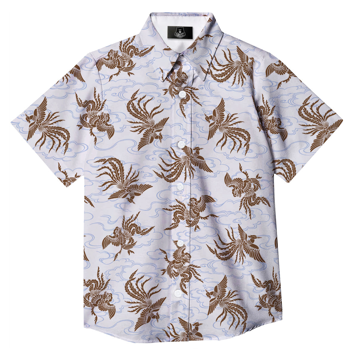 Phoenix Brown Print Pattern Button Up Shirt-grizzshop