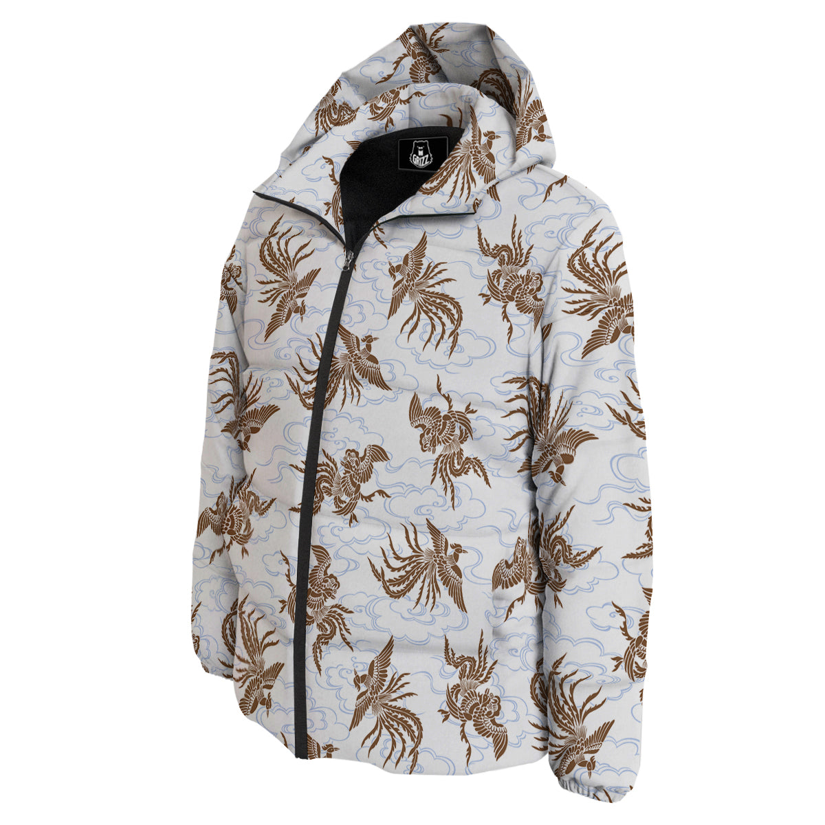 Phoenix Brown Print Pattern Down Jacket-grizzshop