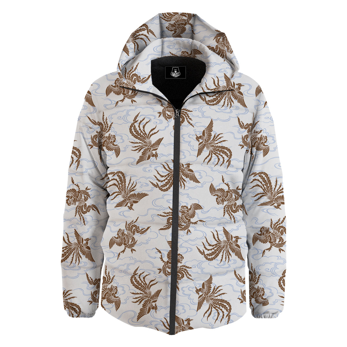 Phoenix Brown Print Pattern Down Jacket-grizzshop