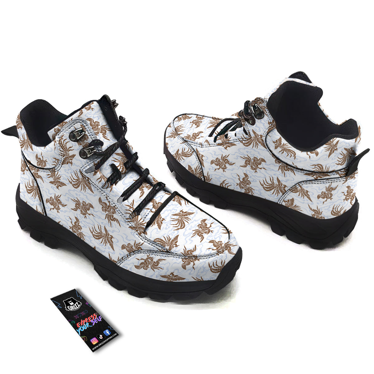 Phoenix Brown Print Pattern Hiking Shoes-grizzshop