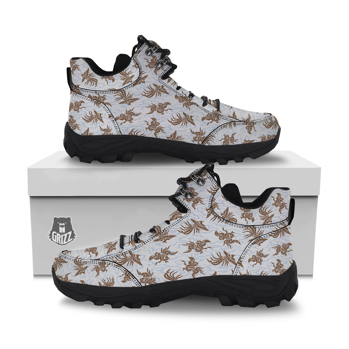 Phoenix Brown Print Pattern Hiking Shoes-grizzshop