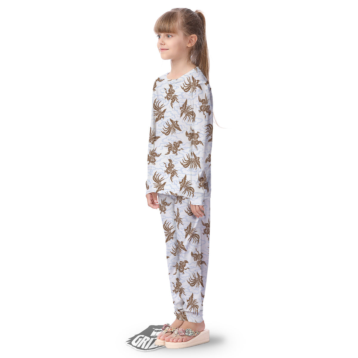 Phoenix Brown Print Pattern Kid's Pajamas-grizzshop