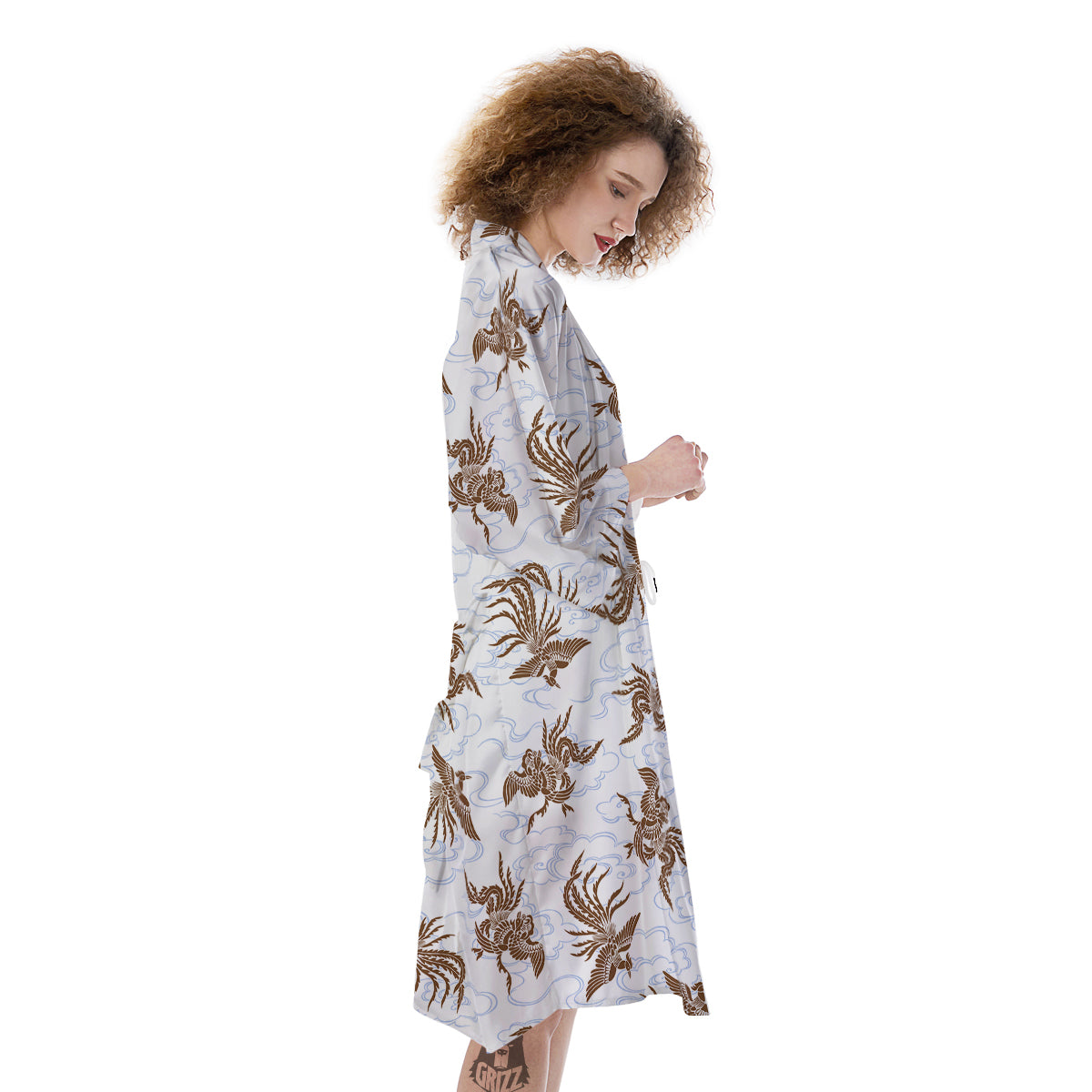 Phoenix Brown Print Pattern Kimono-grizzshop