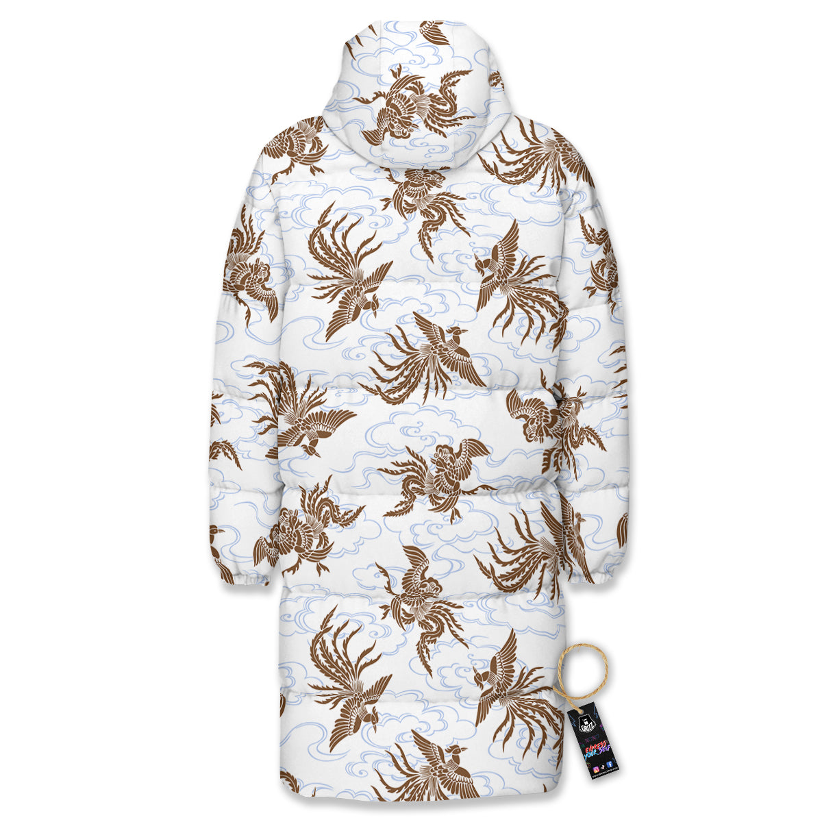 Phoenix Brown Print Pattern Long Down Jacket-grizzshop