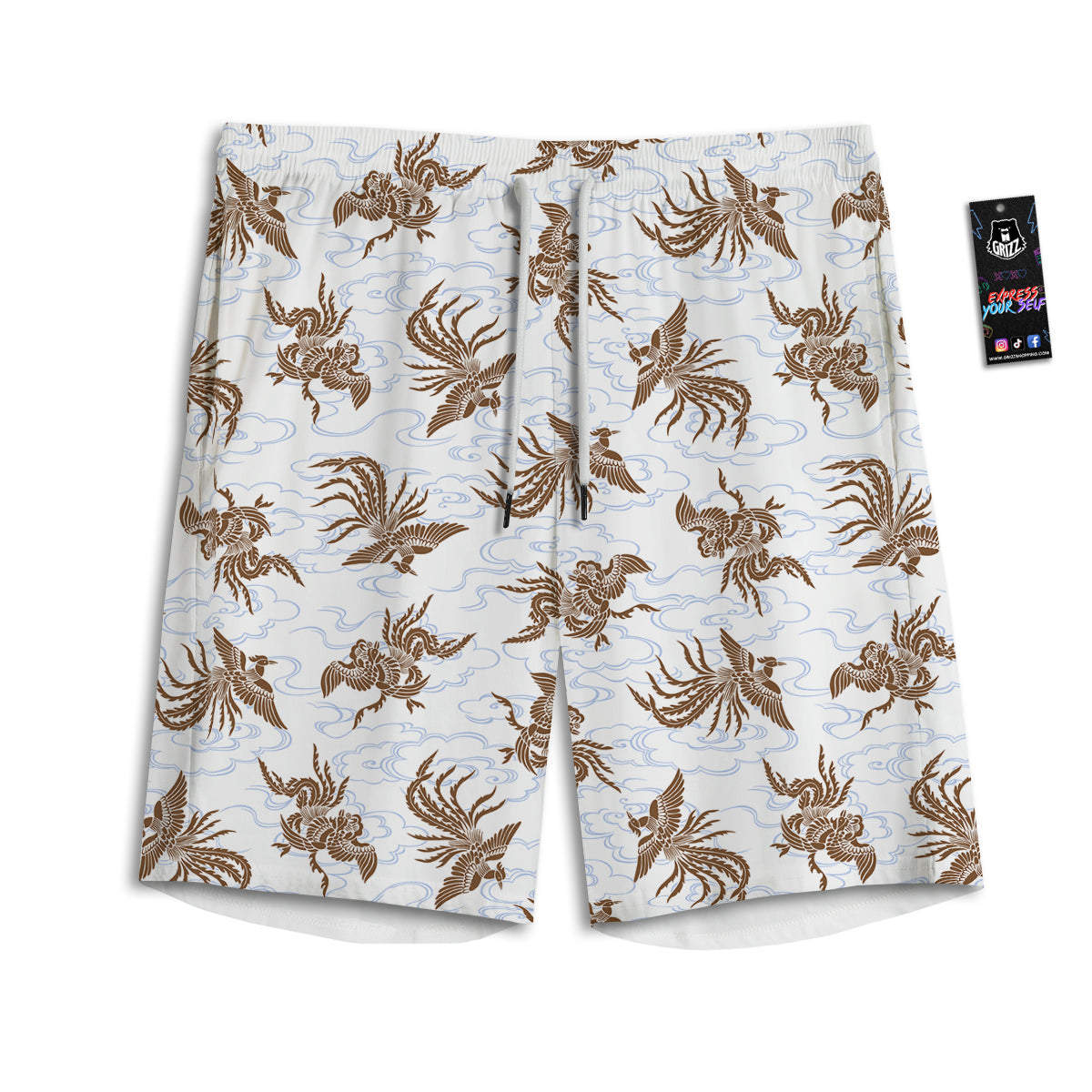 Phoenix Brown Print Pattern Men's Athletic Shorts
