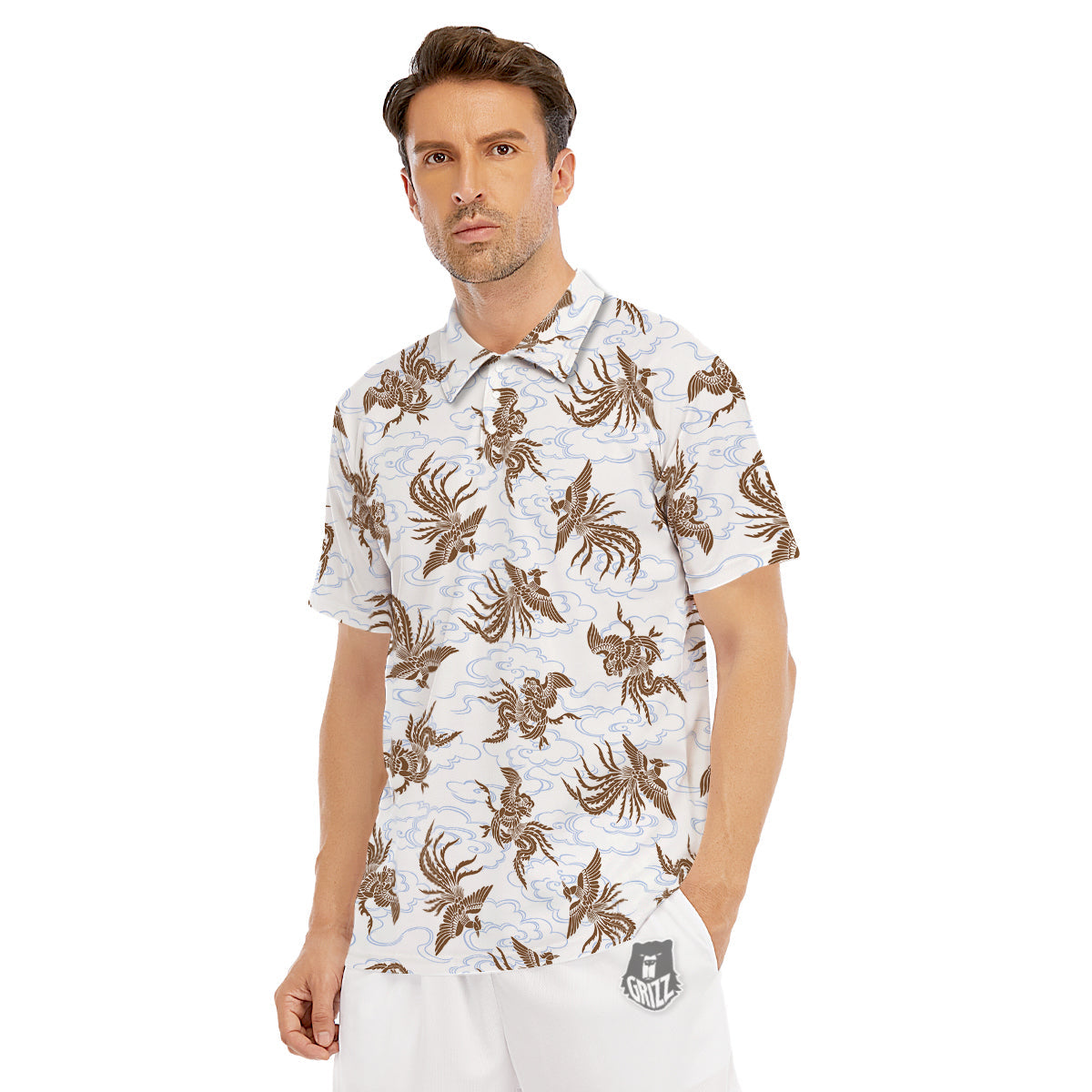 Phoenix Brown Print Pattern Men's Golf Shirts-grizzshop