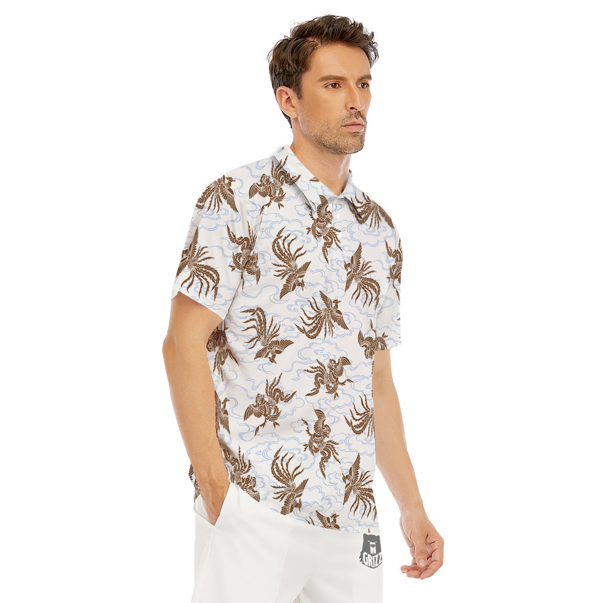 Phoenix Brown Print Pattern Men's Golf Shirts-grizzshop