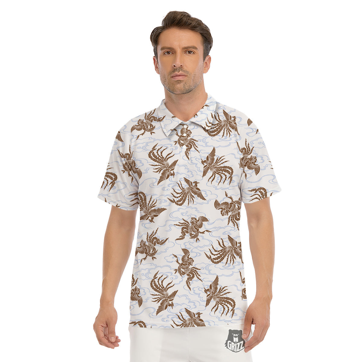 Phoenix Brown Print Pattern Men's Golf Shirts-grizzshop