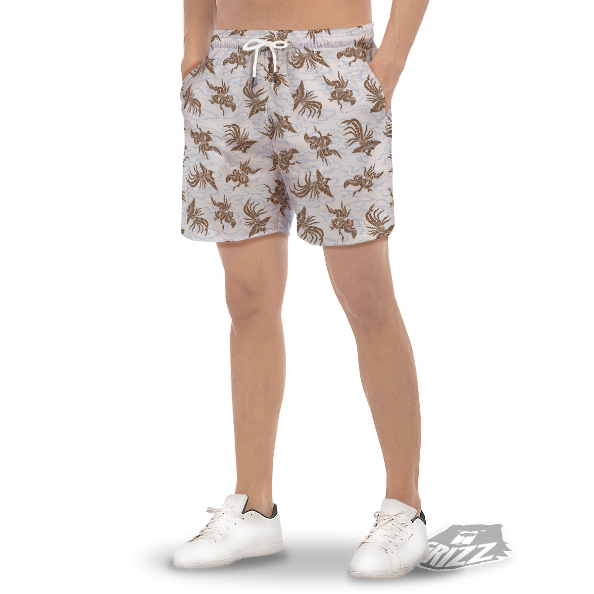 Phoenix Brown Print Pattern Men's Gym Shorts-grizzshop