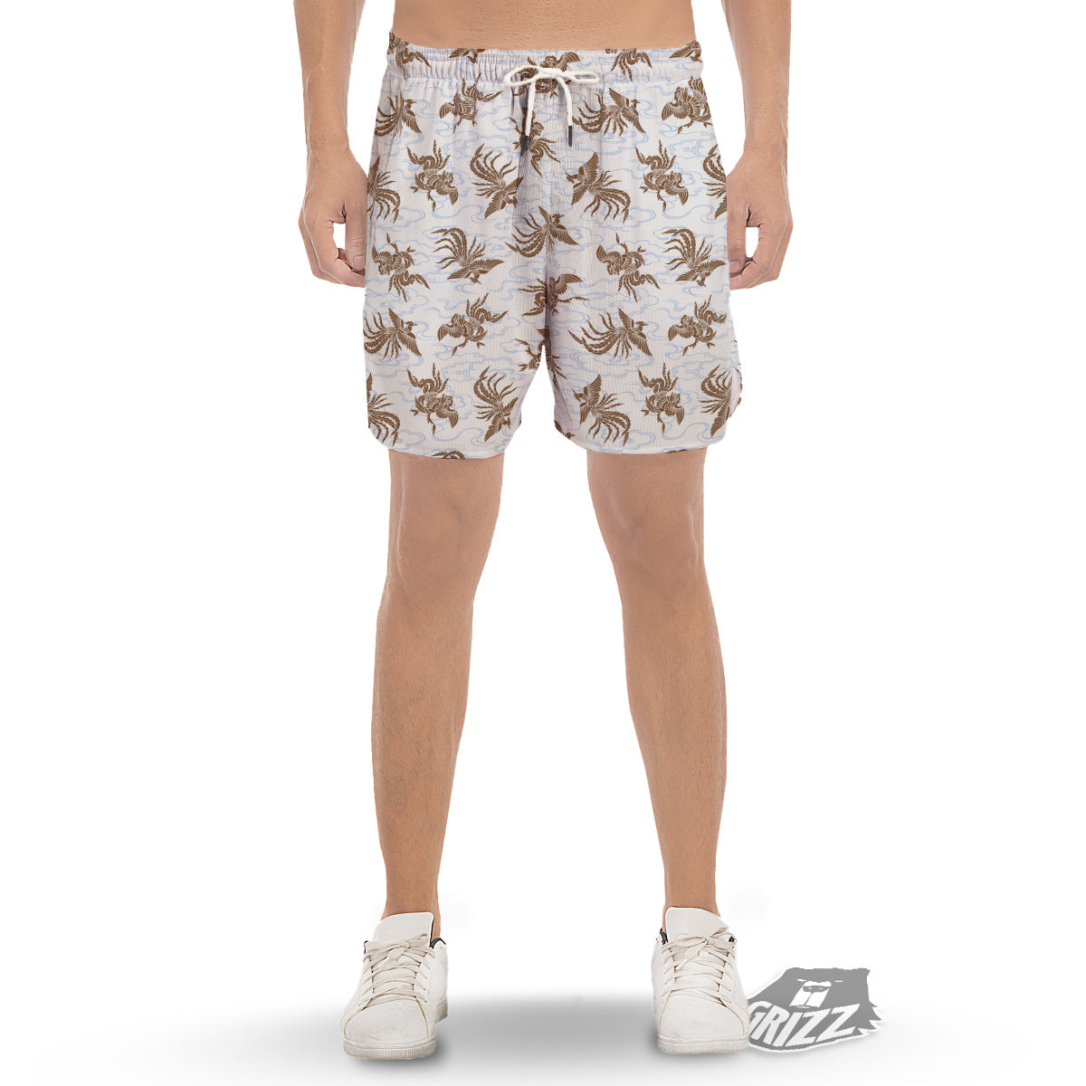 Phoenix Brown Print Pattern Men's Gym Shorts-grizzshop