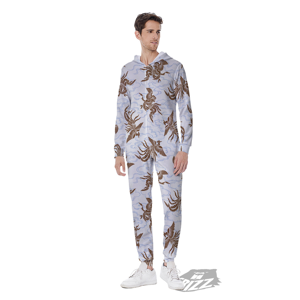 Phoenix Brown Print Pattern Men's Jumpsuit-grizzshop