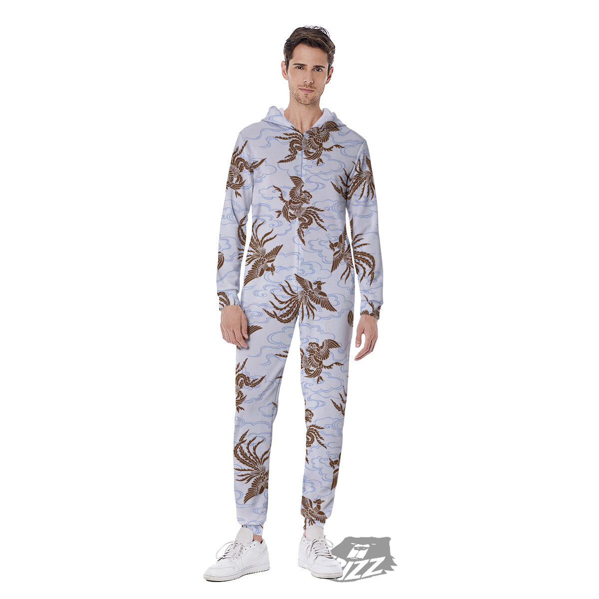 Phoenix Brown Print Pattern Men's Jumpsuit-grizzshop