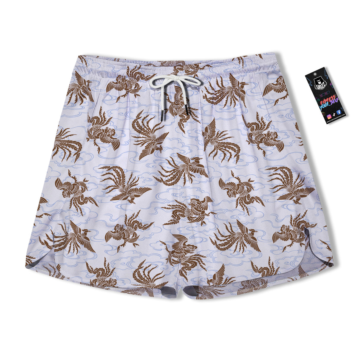 Phoenix Brown Print Pattern Men's Running Shorts-grizzshop