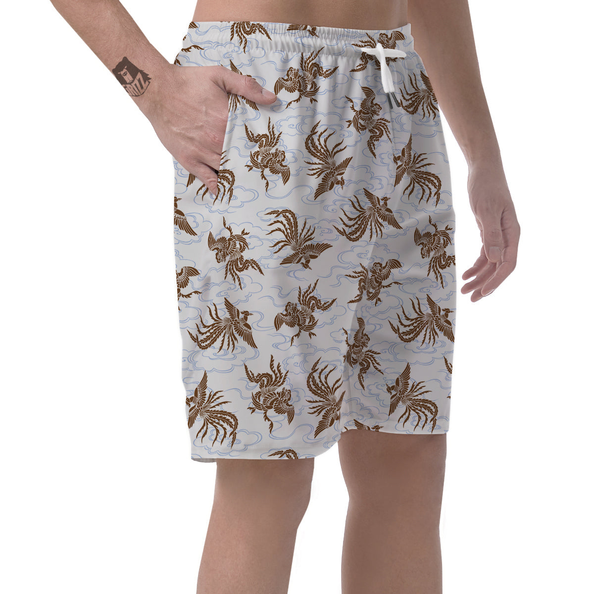 Phoenix Brown Print Pattern Men's Shorts-grizzshop