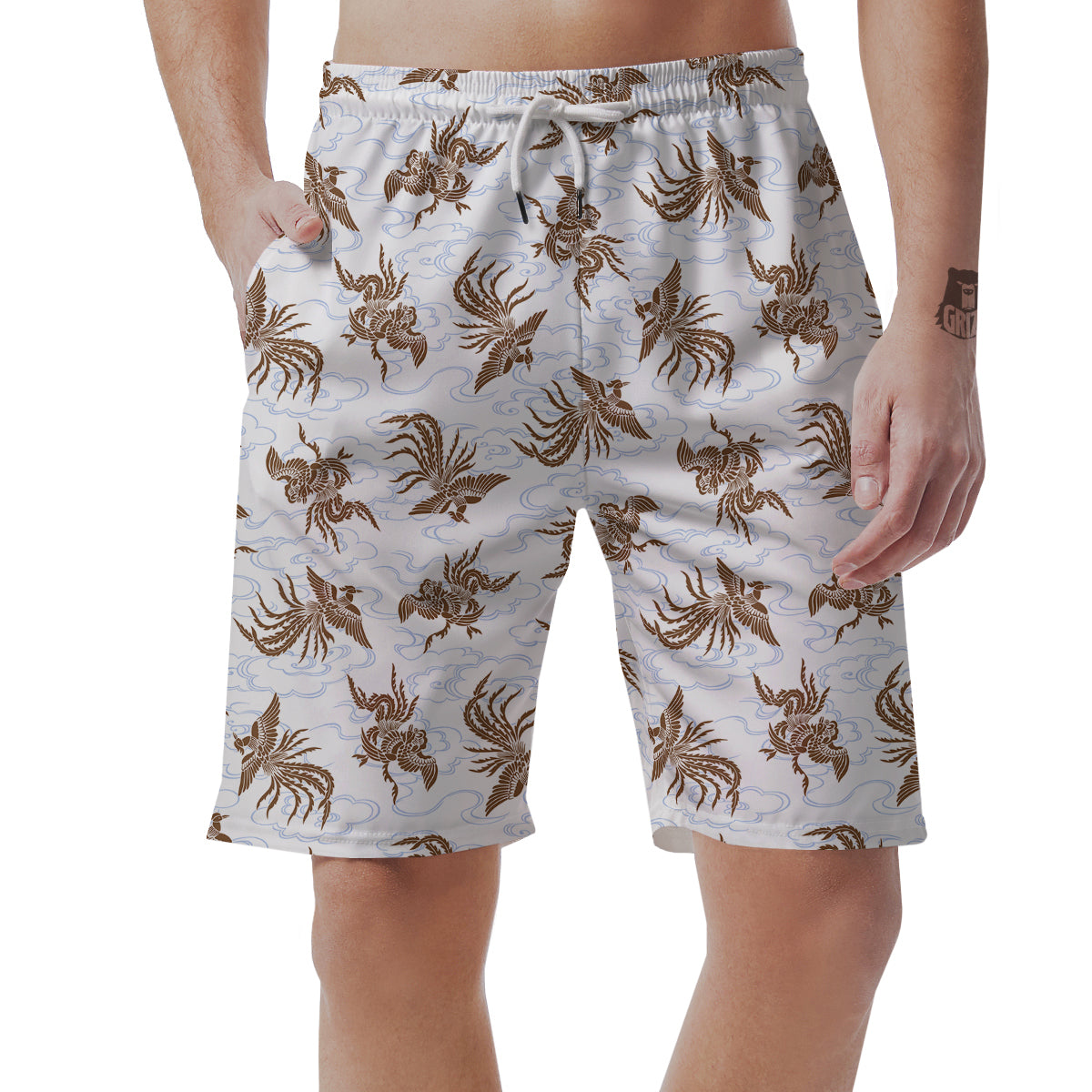 Phoenix Brown Print Pattern Men's Shorts-grizzshop