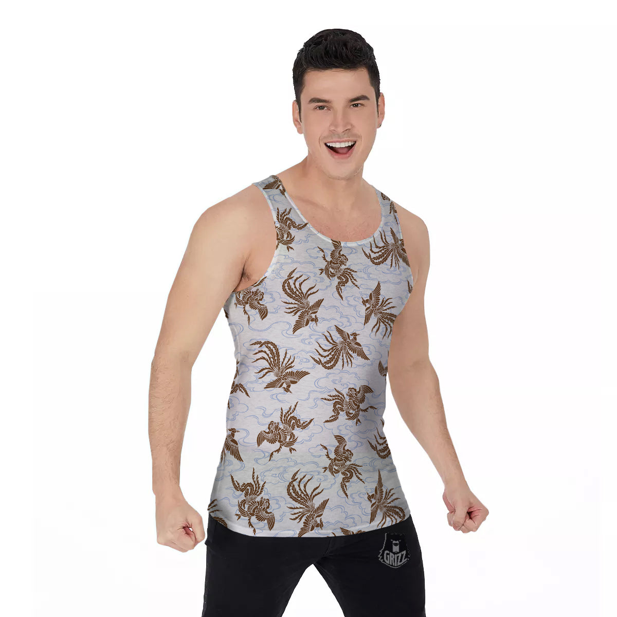 Phoenix Brown Print Pattern Men's Tank Top-grizzshop