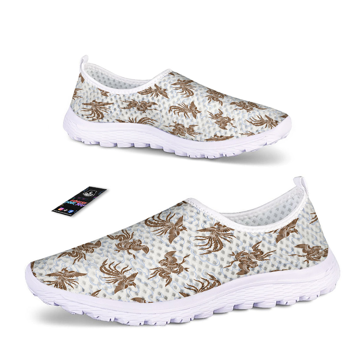 Phoenix Brown Print Pattern Nurse Shoes-grizzshop