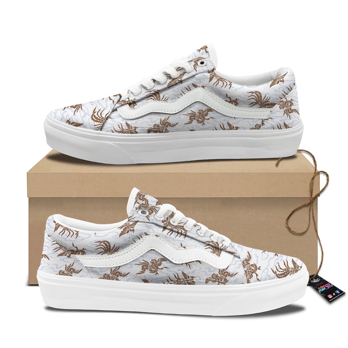 Phoenix Brown Print Pattern Skate Shoes-grizzshop