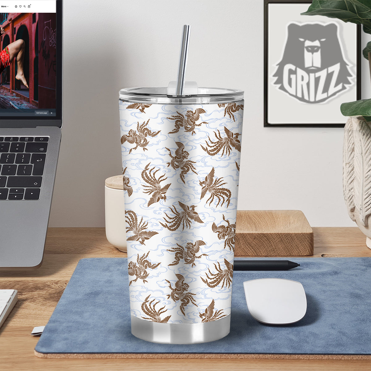 Phoenix Brown Print Pattern Tumbler-grizzshop