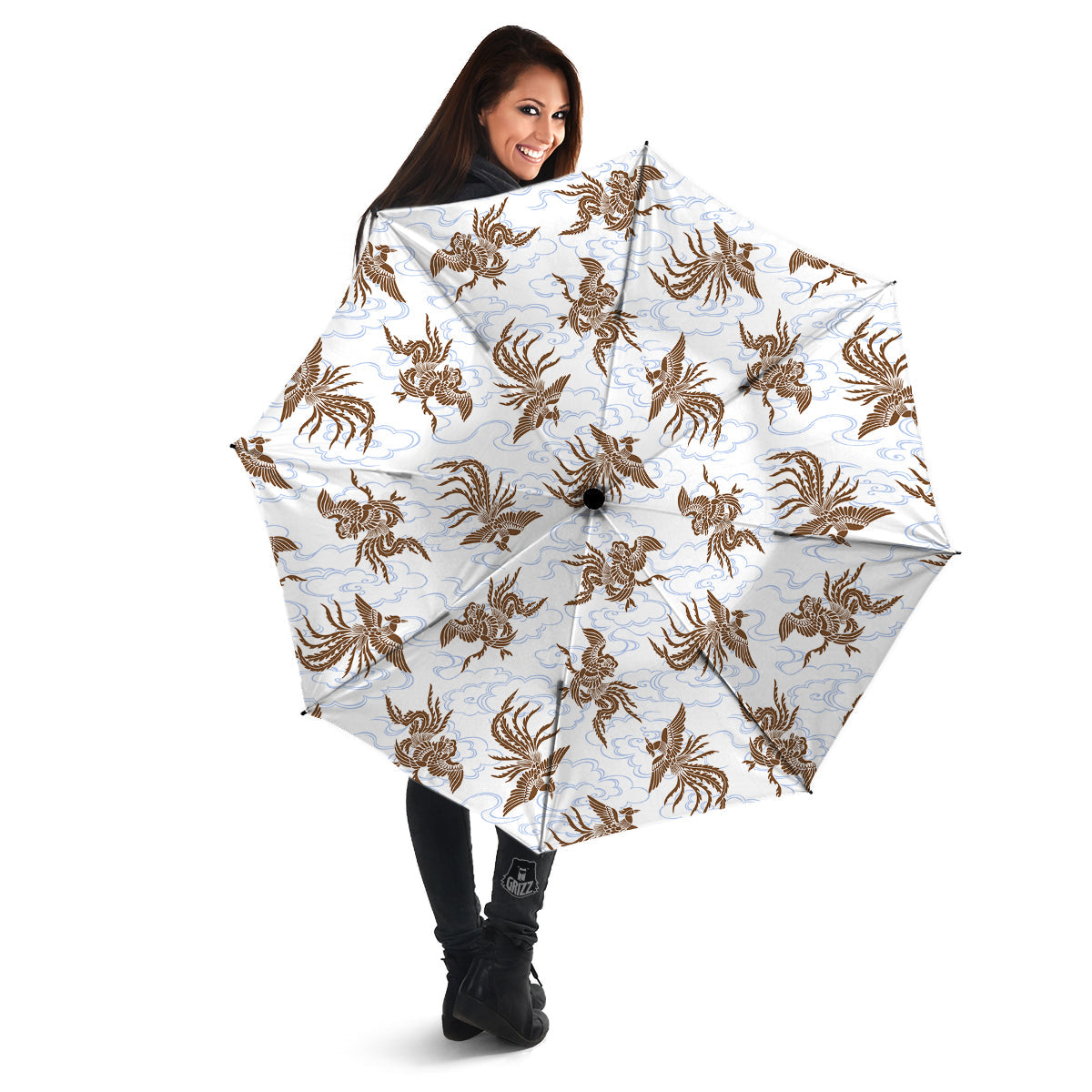 Phoenix Brown Print Pattern Umbrella-grizzshop
