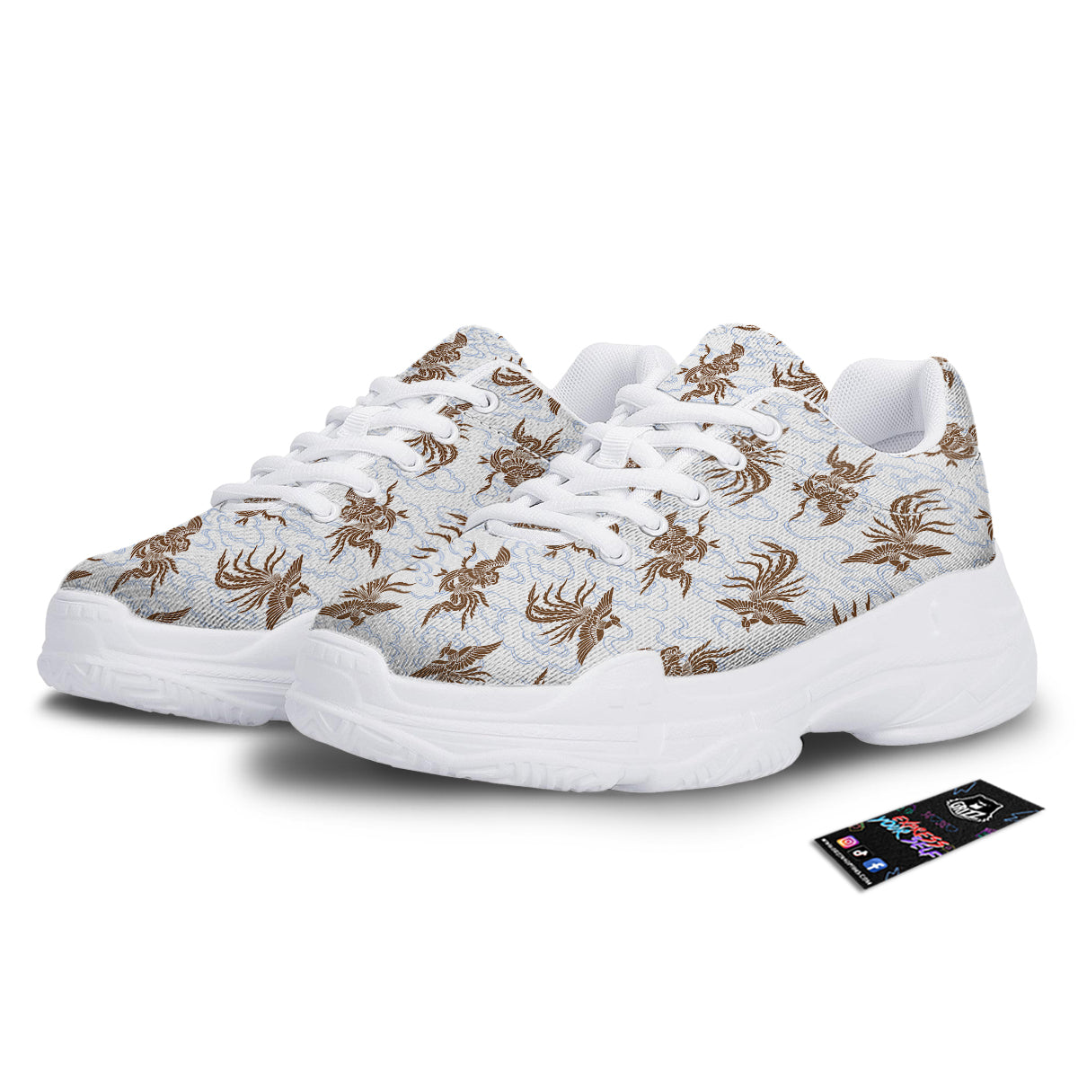 Phoenix Brown Print Pattern White Chunky Shoes-grizzshop