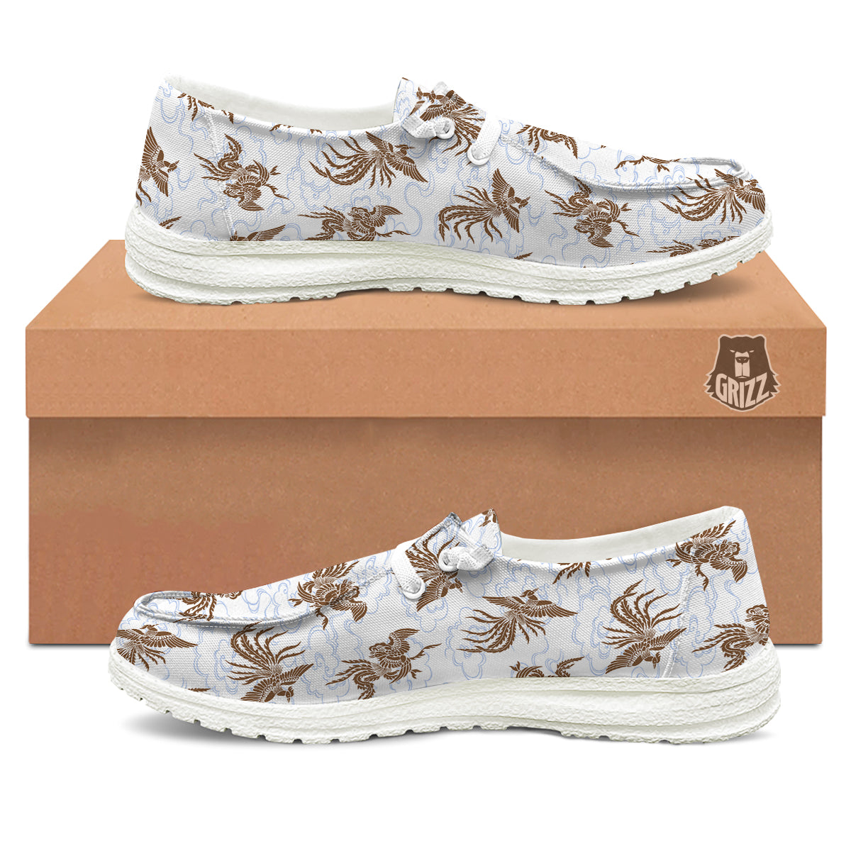 Phoenix Brown Print Pattern White Loafers-grizzshop