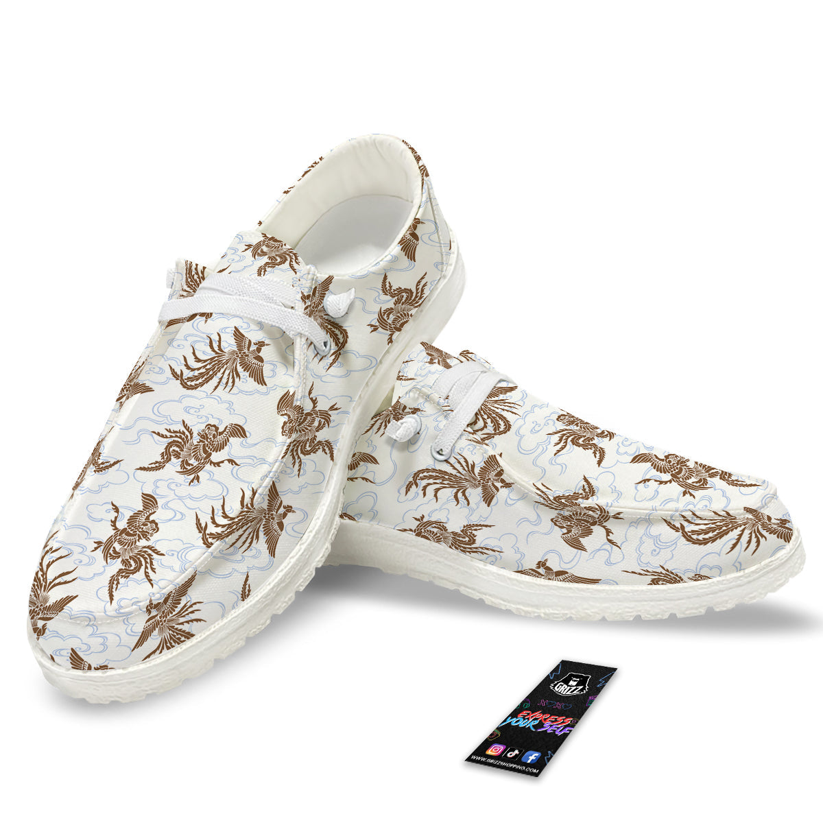 Phoenix Brown Print Pattern White Loafers-grizzshop