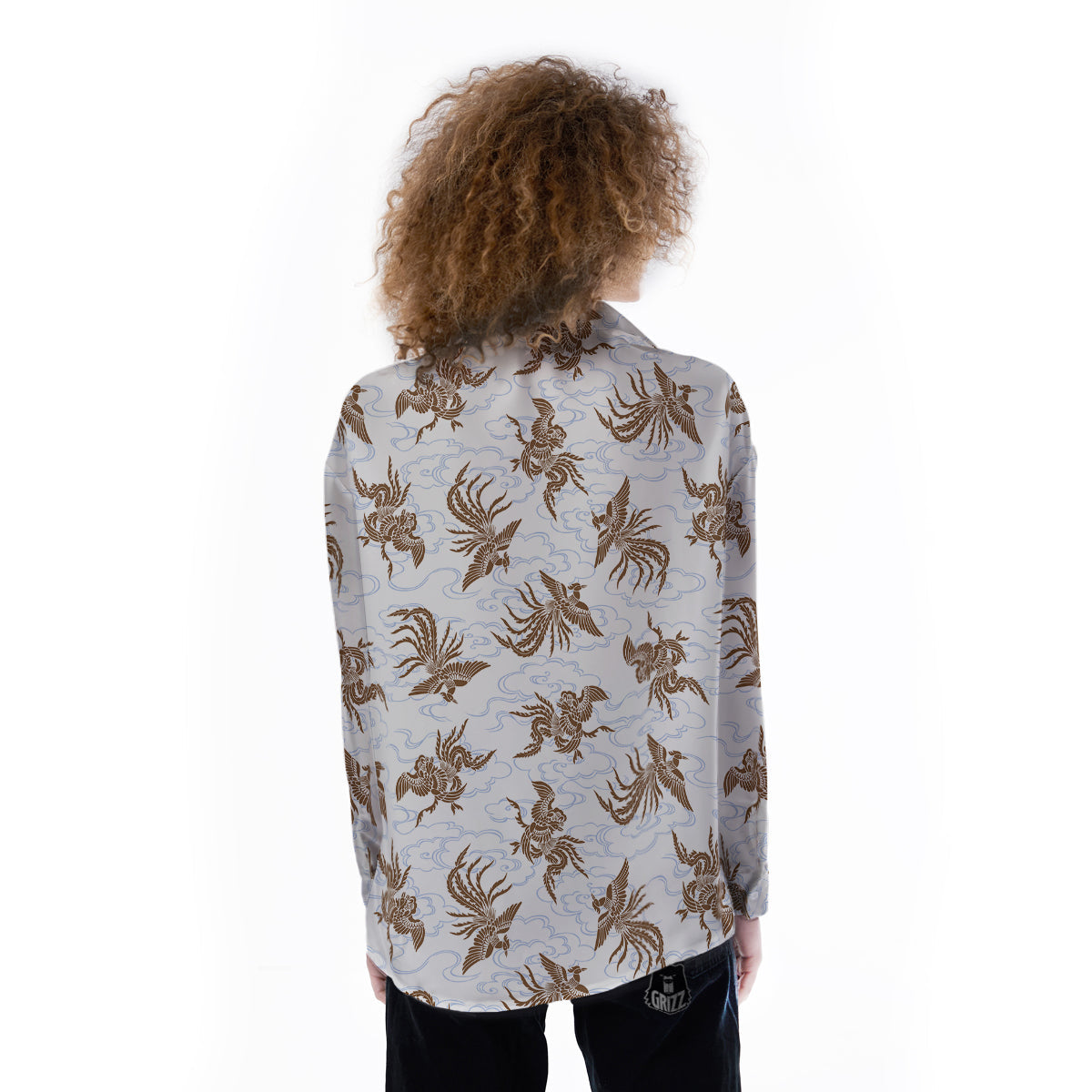 Phoenix Brown Print Pattern Women's Long Sleeve Shirts-grizzshop