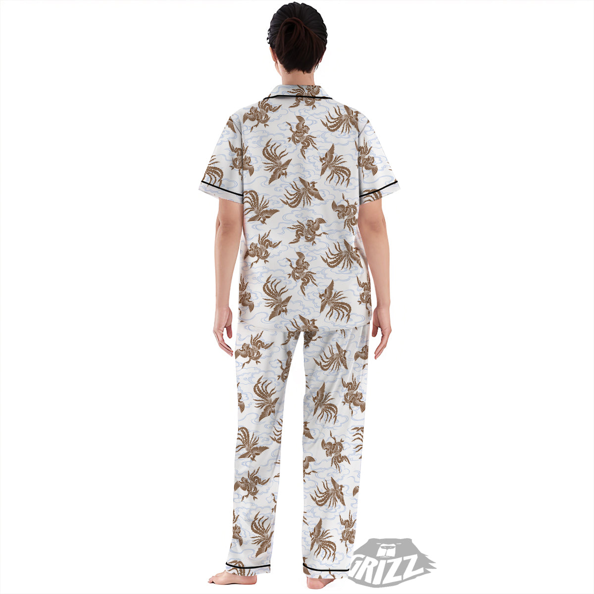 Phoenix Brown Print Pattern Women's Pajamas Set-grizzshop