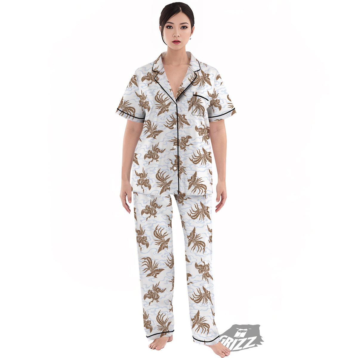 Phoenix Brown Print Pattern Women's Pajamas Set-grizzshop