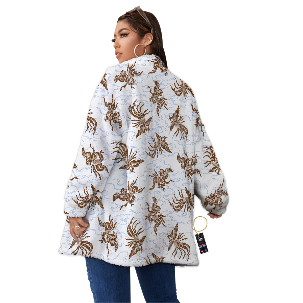 Phoenix Brown Print Pattern Women's Sherpa Jacket-grizzshop