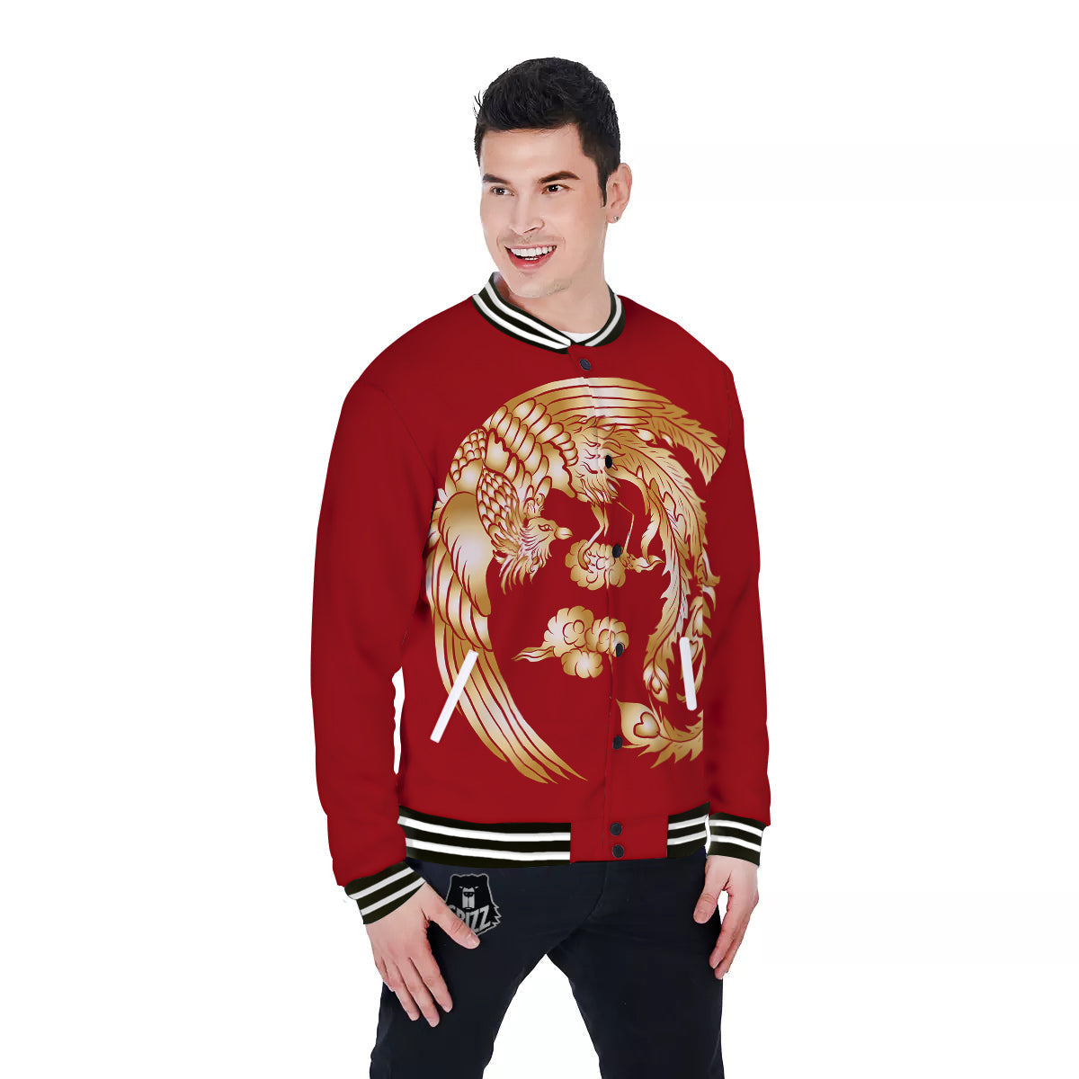 Phoenix Chinese Print Baseball Jacket-grizzshop