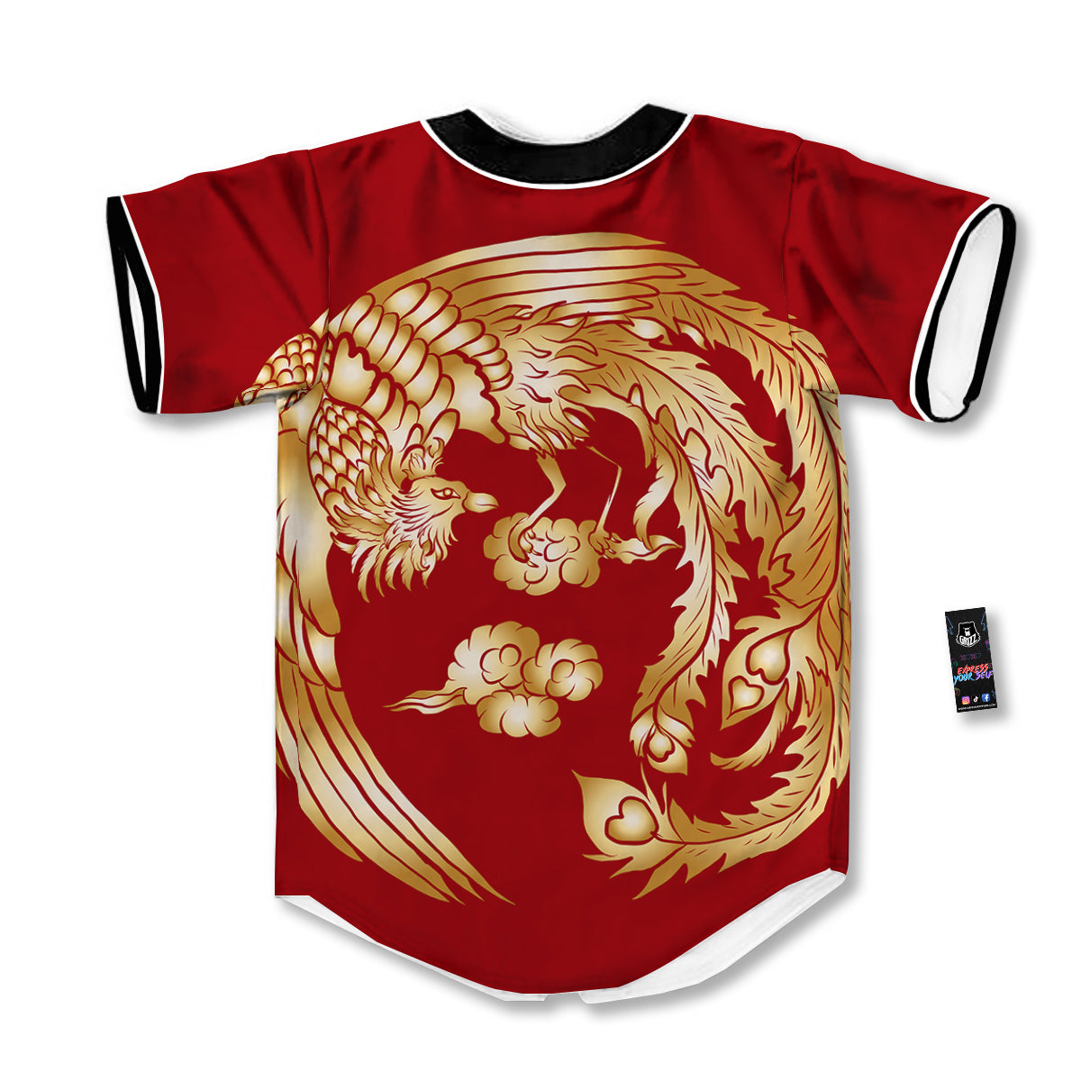 Phoenix Chinese Print Baseball Jersey-grizzshop