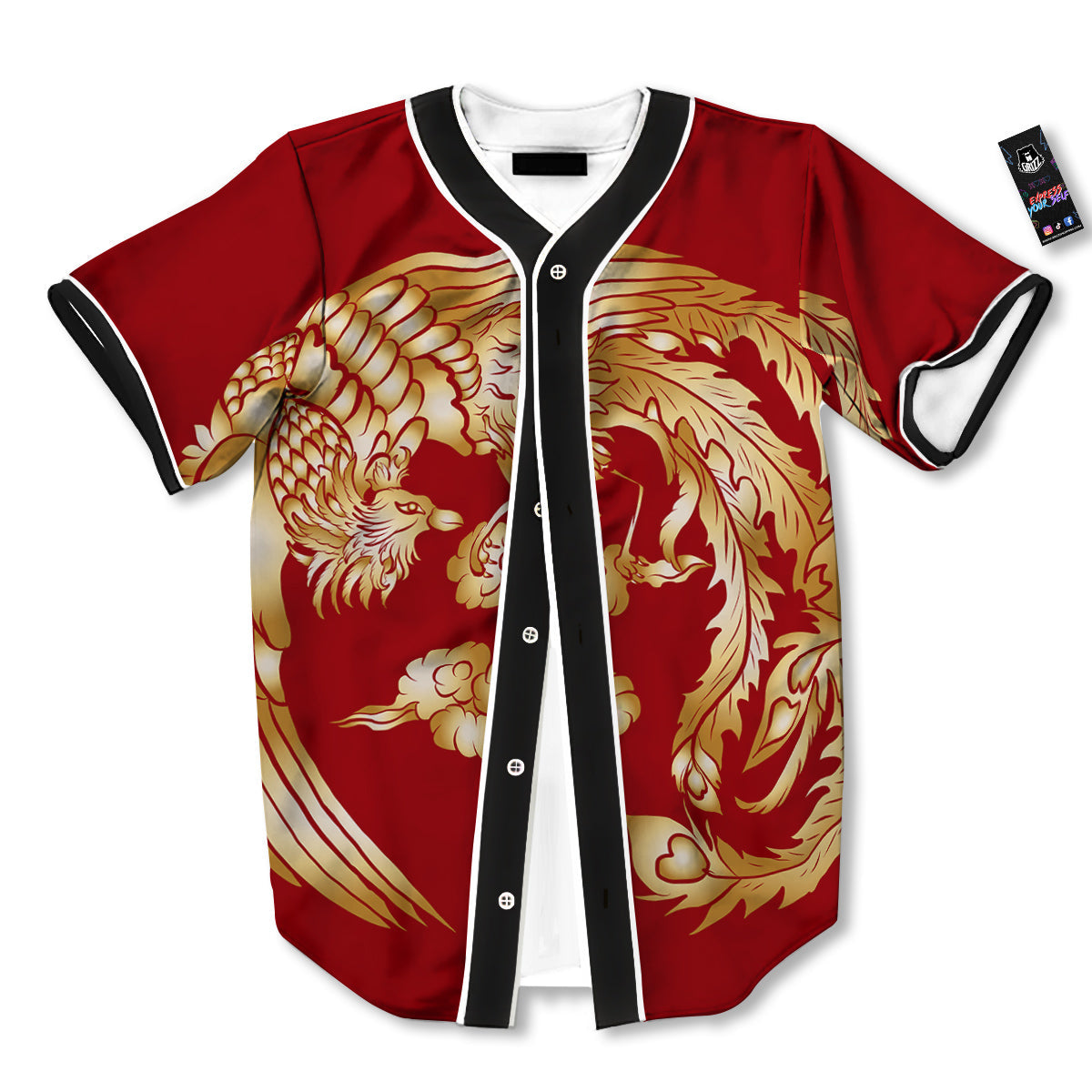 Phoenix Chinese Print Baseball Jersey-grizzshop