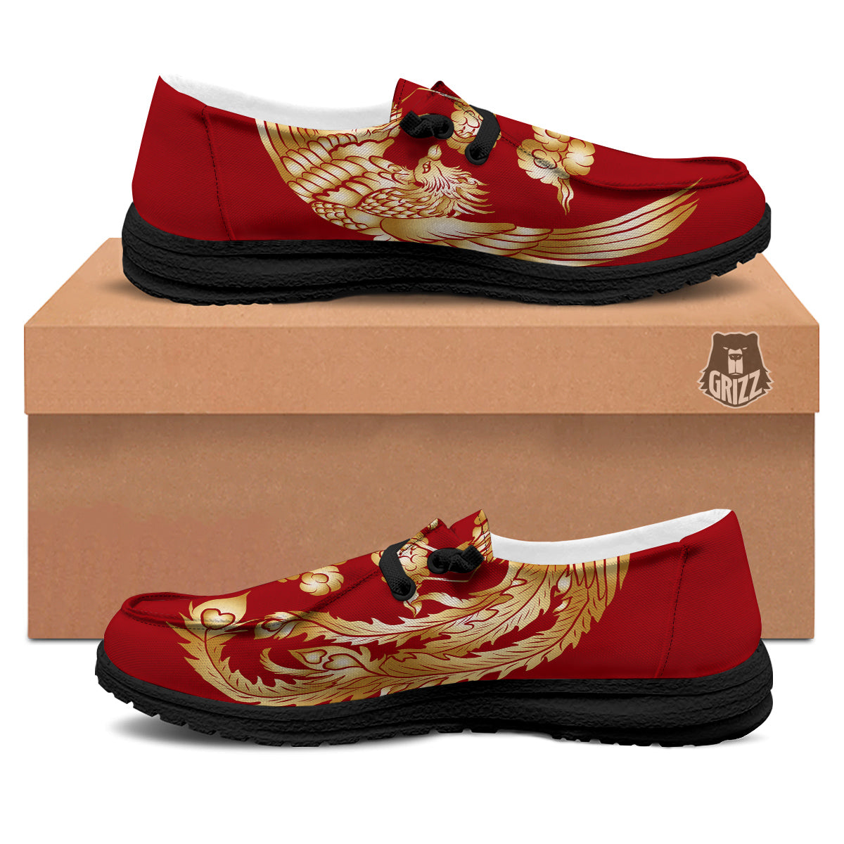 Phoenix Chinese Print Black Loafers-grizzshop