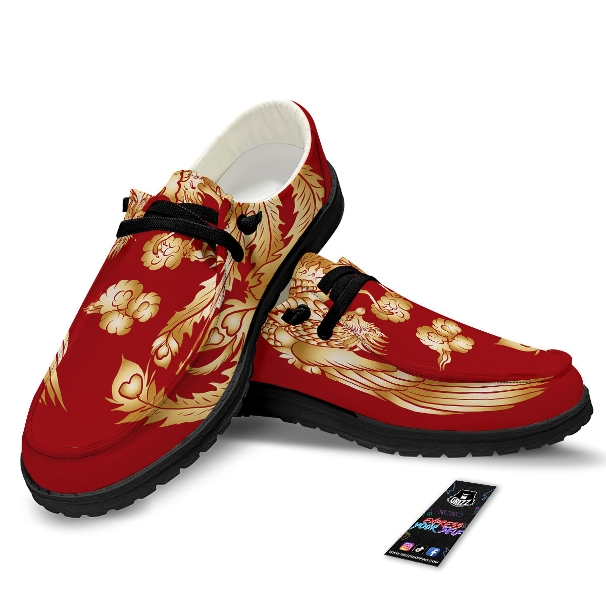 Phoenix Chinese Print Black Loafers-grizzshop