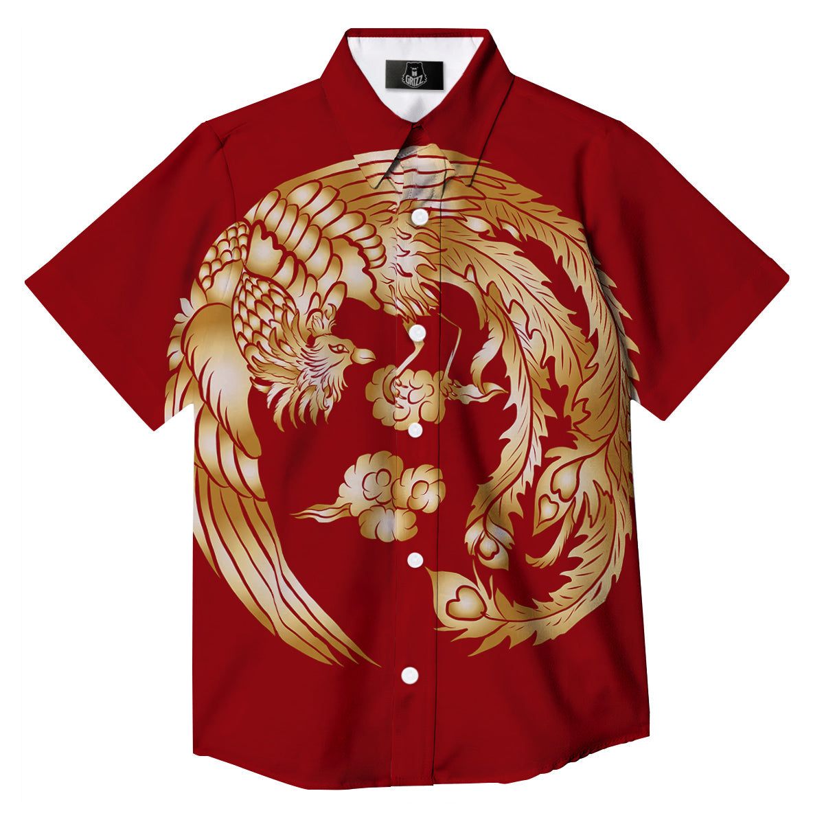 Phoenix Chinese Print Button Up Shirt-grizzshop